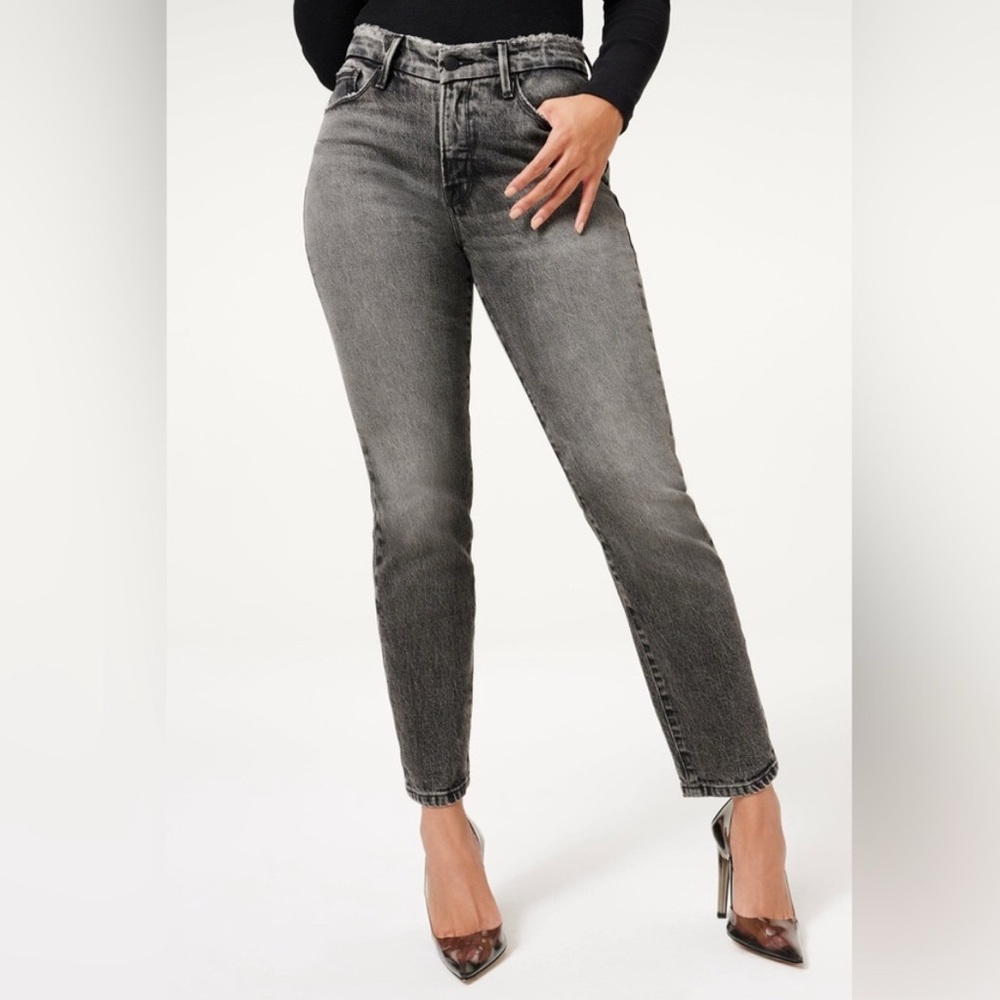 Good American Good Classic Low Waist Black Fray Jeans sz 4 / 27